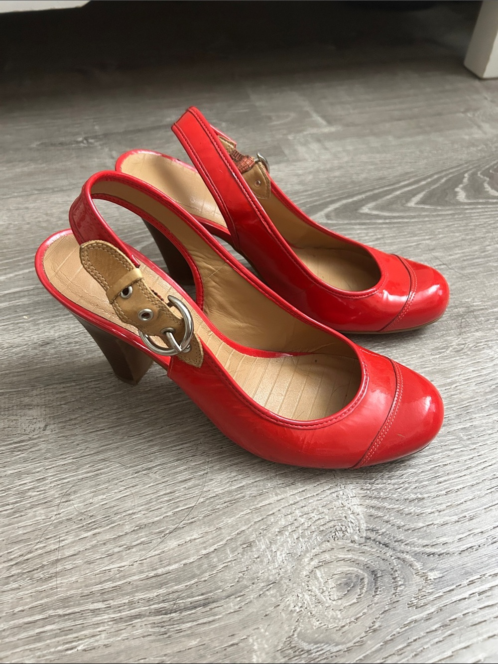 Gianni Bini Red Patent Slingback Heels with Buckle Accent